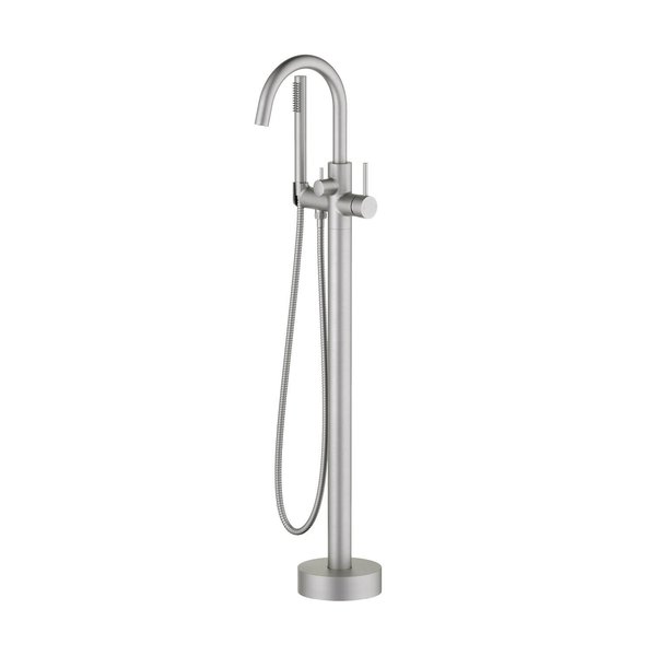 Kibi Circular Floor Mount Tub Filler With Hand Shower - Brush Nickel KTF301BN